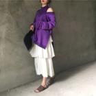 Mock-two Off-shoulder Long-sleeve Loose-fit Top / Ruffle Skirt