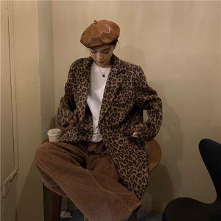 Printed Leopard Woolen Oversize Blazer Leopard - One Size