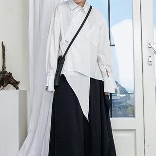 Asymmetric Slit-back Long-sleeve Shirt