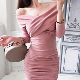 Long-sleeve Wrapped Mini Sheath Dress