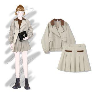 Cargo Jacket / Mini A-line Pleated Skirt