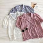 Plain Single-breasted Puff-sleeve Top