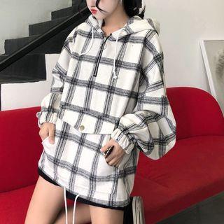 Long Sleeve Zipped Front Plaid Top