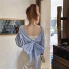 Bow-back Cropped Blouse Light Blue - One Size