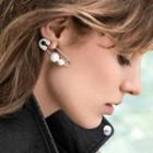Faux Pearl Rhinestone Safety Pin Earrings