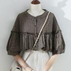 Elbow-sleeve Gingham Check Blouse