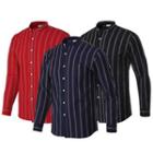 Mandarin-collar Striped Shirt (3 Colors)