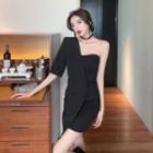 Asymmetrical Cold-shoulder Double-breasted A-line Dress