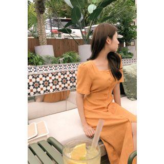 Square-neck Tie-waist Long Shirtdress