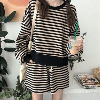 Set: Striped Sweatshirt + Drawstring Shorts