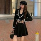 Contrast Trim Cropped Blazer / High-waist Skort