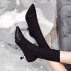 Sequined Kitten-heel Knit Mid-calf Boots