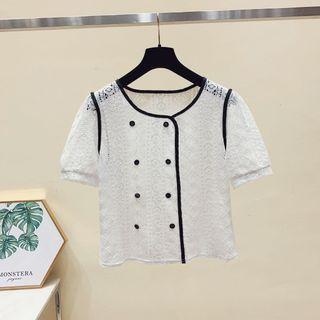 Short-sleeve Double Breasted Lace Top