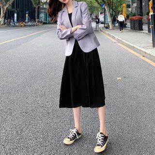 Plain Blazer / Spaghetti Strap Midi A-line Dress / Set