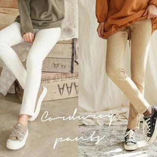 Band-waist Corduroy Slim-fit Pants
