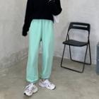 Straight-cut High-waist Pants Green - One Size