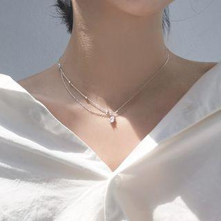 Asymmetric 925 Sterling Silver Rhinestone Pendant Necklace