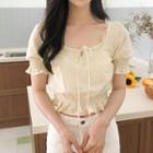 Short-sleeve Frill Trim Embroidered Cropped Blouse