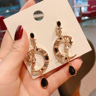 Rhinestone Moon & Star Dangle Earring Black - One Size