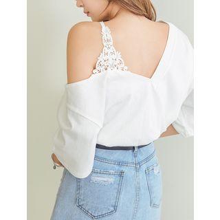 Plus Size Letter Off-shoulder Crochet-detail Top