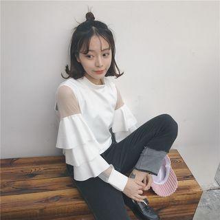 Mesh Panel Tiered Bell-sleeve Top
