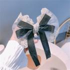Ribbon Hair Clip Black Bow - White - One Size