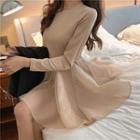 Mesh-hem Slim-fit Mini Dress