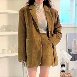 Corduroy Single-breasted Blazer / Mini A-line Skirt
