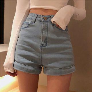 High-waist Washed Skinny Denim Shorts