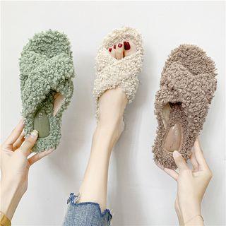 Furry Crossed Strap Slide Sandals