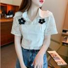 Short-sleeve Mock Two Piece Lace Top
