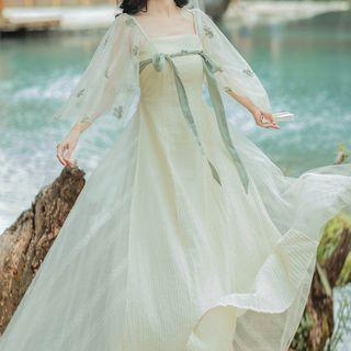 Traditional Chinese 3/4-sleeve Mesh Maxi Dress