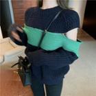 Color-block Cutout Long-sleeve Sweater