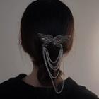 Butterfly Rhinestone Chained Hair Stick Silver - One Size