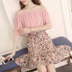 Mock Two-piece Off-shoulder Elbow-sleeve Dress