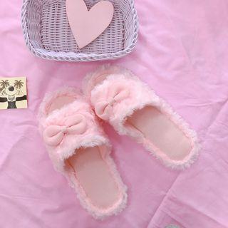 Bow-accent Furry Slippers