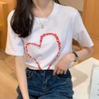 Short-sleeve Faux Pearl Heart T-shirt