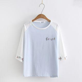 Musical Note Print 3/4-sleeve T-shirt