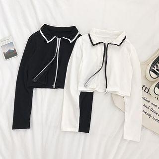 Collared Zip Long-sleeve Crop Top