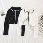 Collared Zip Long-sleeve Crop Top