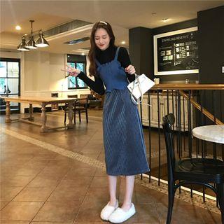 Mock Neck Knit Top / Midi Pinafore Dress