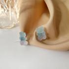 Bear Stud Earring 1 Pair - Earrings - S925 Silver - Bear - Blue & Purple - One Size