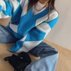 V-neck Argyle Oversized Sweater