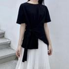 Irregular Hem Short-sleeve T-shirt Black - One Size