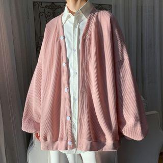 Drop Shoulder V-neck Plain Cardigan