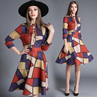 Long-sleeve Patchwork Print Dress
