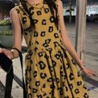 Sleeveless Leopard Print A-line Dress Black Leopard Print - Yellow - One Size