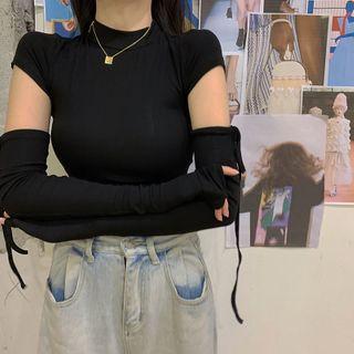 Tie-strap Long-sleeve Cropped T-shirt
