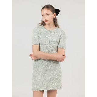 Fluffy Knit Pencil Miniskirt Green - One Size