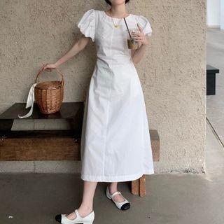Puff-sleeve Open-back Lace-up Dress